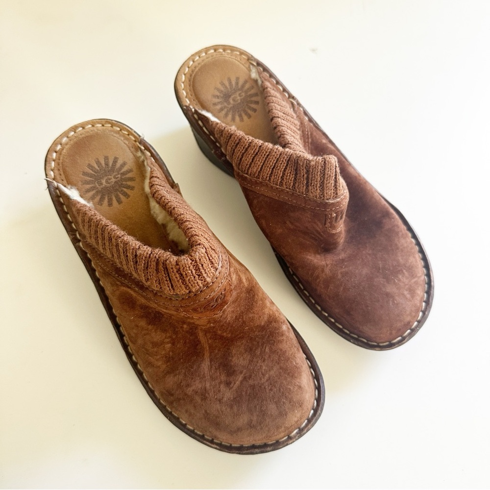 UGG Gael Mule Wedge Knit Cuffs Clogs Brown 6 - Picture 2 of 9